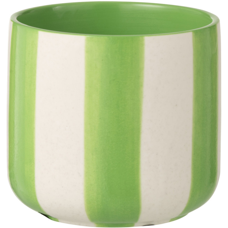 Cache-pot riviera italienne Rond D 13 cm Céramique Vert Blanc Motif lignes Allegra 