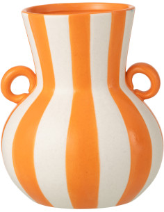 Vase riviera italienne 2 anses Amphore H 25 cm Céramique Orange Blanc Motif lignes Allegra 