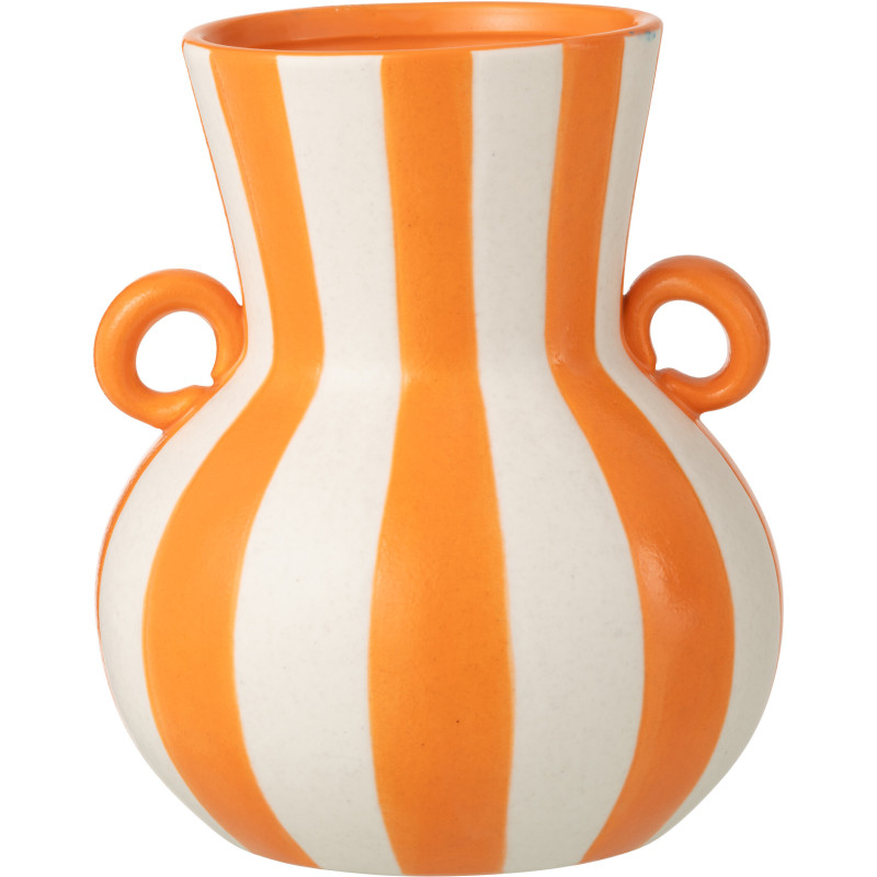 Vase riviera italienne 2 anses Amphore H 25 cm Céramique Orange Blanc Motif lignes Allegra 