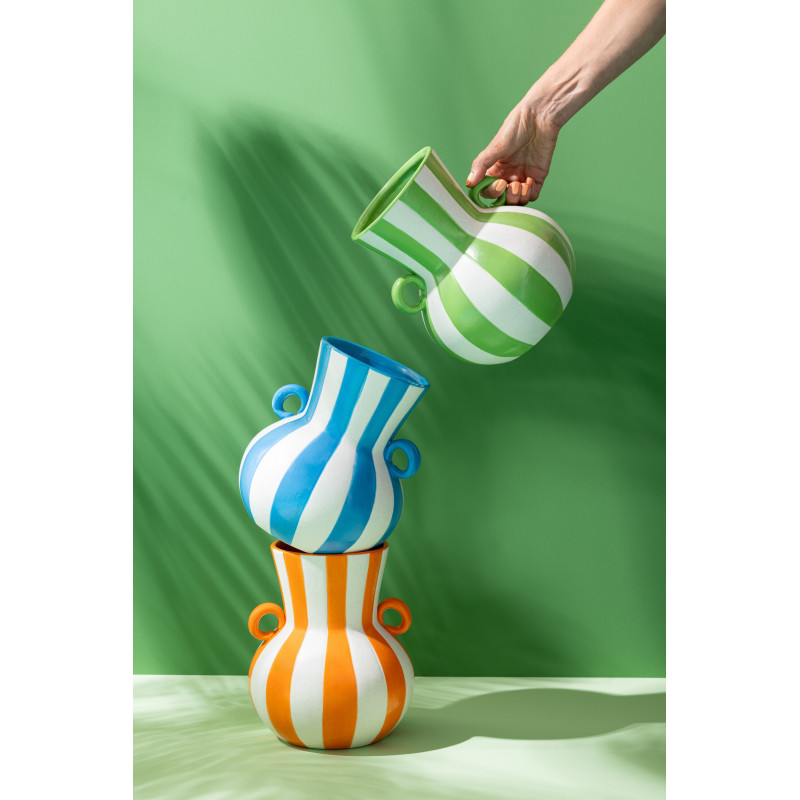 Vase riviera italienne 2 anses Amphore H 25 cm Céramique Orange Blanc Motif lignes Allegra 