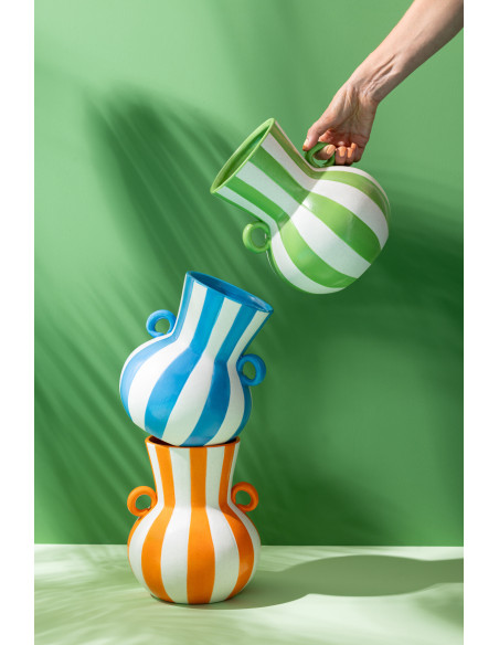 Vase riviera italienne 2 anses Amphore H 25 cm Céramique Orange Blanc Motif lignes Allegra 