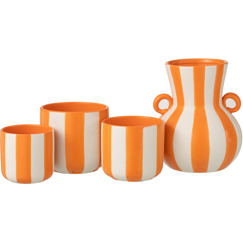 Vase riviera italienne 2 anses Amphore H 25 cm Céramique Orange Blanc Motif lignes Allegra 