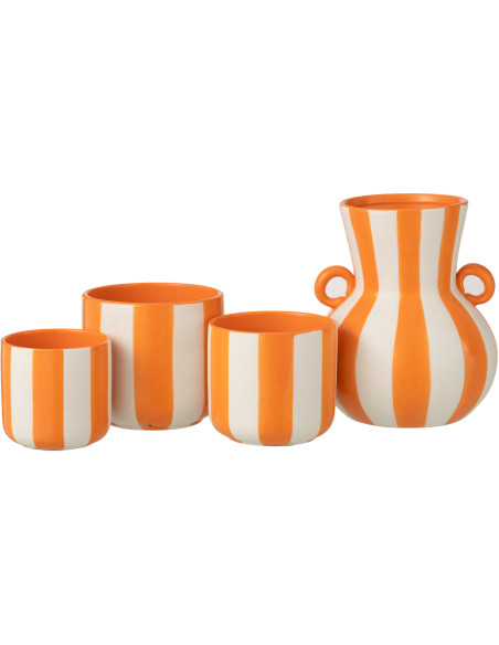 Vase riviera italienne 2 anses Amphore H 25 cm Céramique Orange Blanc Motif lignes Allegra 
