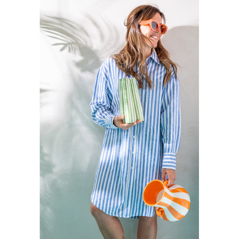 Vase riviera italienne 2 anses Amphore H 25 cm Céramique Orange Blanc Motif lignes Allegra 