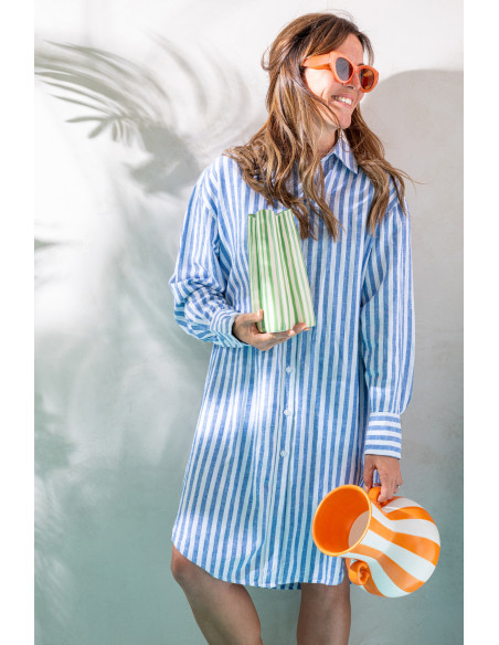 Vase riviera italienne 2 anses Amphore H 25 cm Céramique Orange Blanc Motif lignes Allegra 