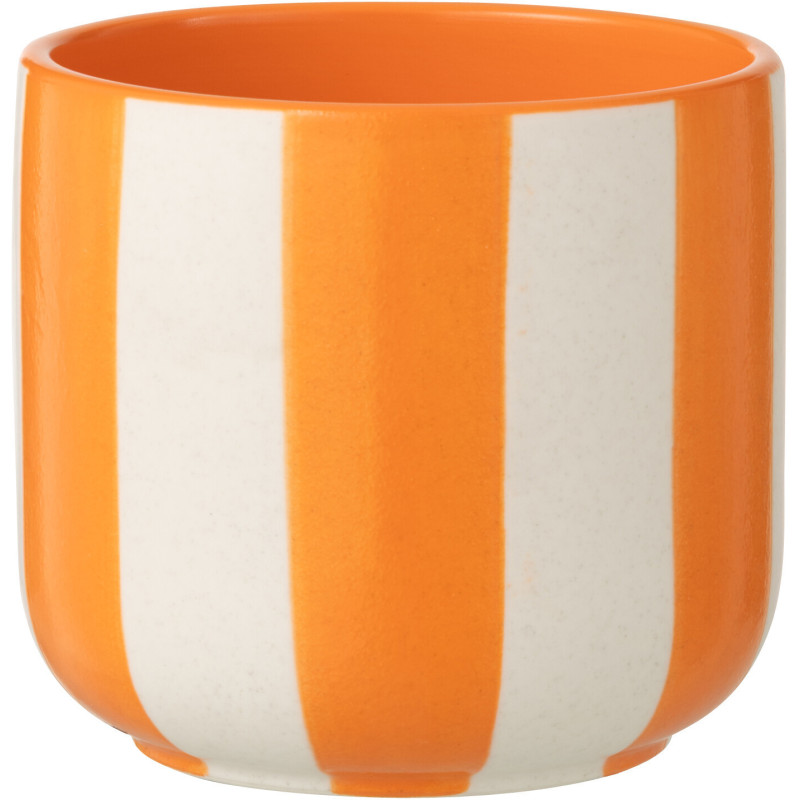 Grand Cache-pot riviera italienne Rond D 15 cm Céramique Orange Blanc Motif lignes Allegra 