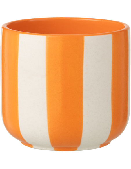 Grand Cache-pot riviera italienne Rond D 15 cm Céramique Orange Blanc Motif lignes Allegra 