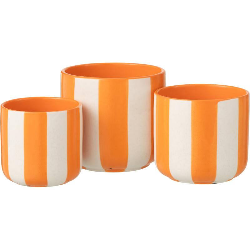 Grand Cache-pot riviera italienne Rond D 15 cm Céramique Orange Blanc Motif lignes Allegra 