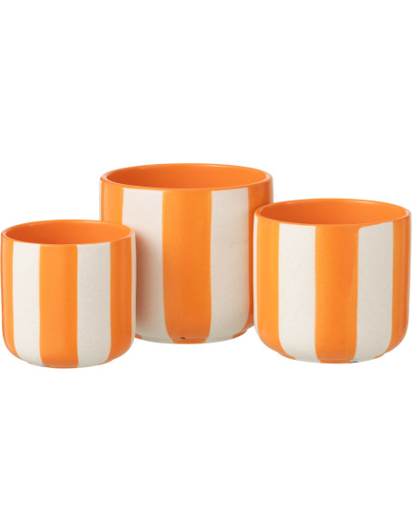 Grand Cache-pot riviera italienne Rond D 15 cm Céramique Orange Blanc Motif lignes Allegra 