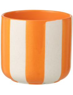 Cache-pot riviera italienne Rond D 13 cm Céramique Orange Blanc Motif lignes Allegra 