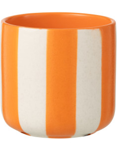 Cache-pot riviera italienne Rond D 11 cm Céramique Orange Blanc Motif lignes Allegra 