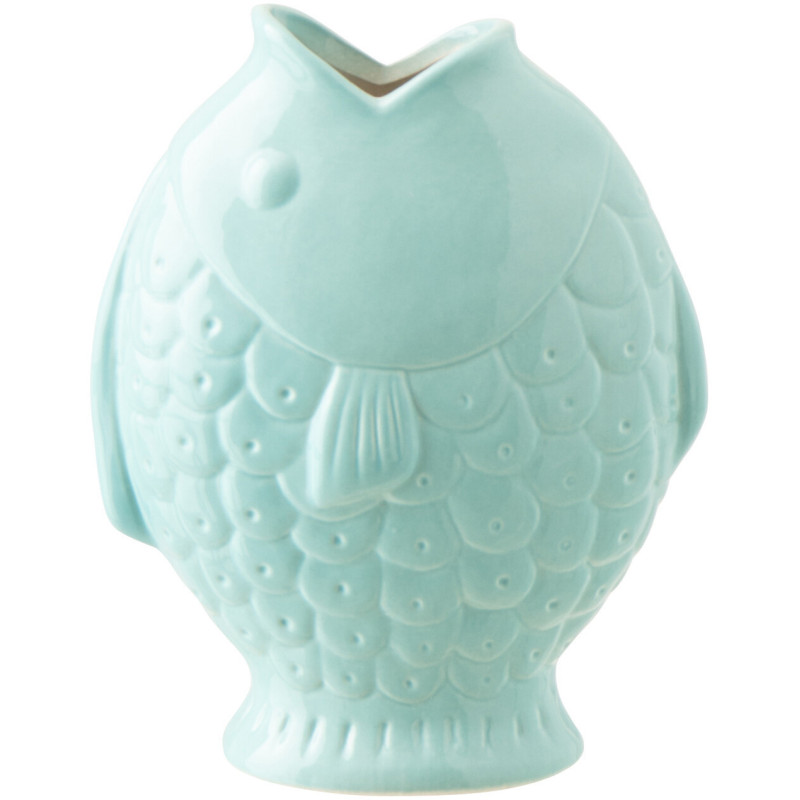 Vase design original Poisson H 22 cm Grès Turquoise Laguna 