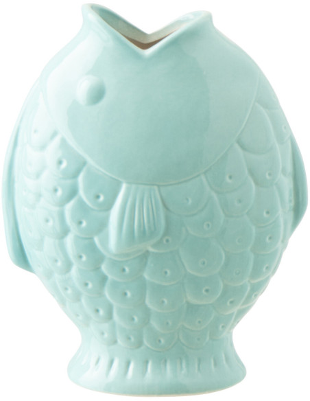 Vase design original Poisson H 22 cm Grès Turquoise Laguna 