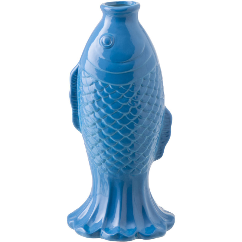 Vase design original Poisson H 28 cm Grès Bleu Laguna 