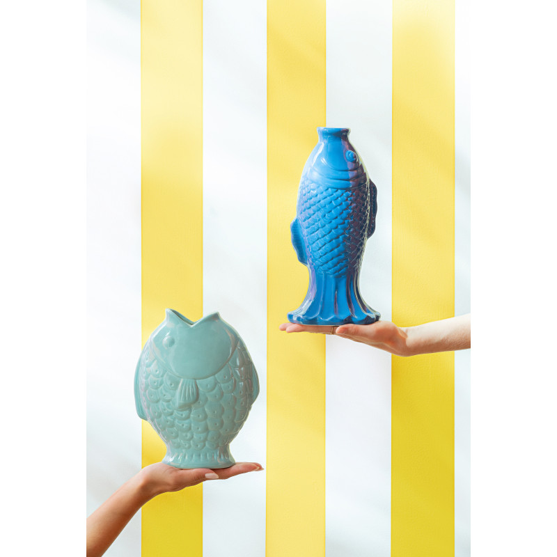 Vase design original Poisson H 28 cm Grès Bleu Laguna 