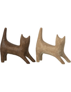 Lot de 2 Statuettes Chats abstraits 18 cm Résine Marron foncé Beige Arkao 