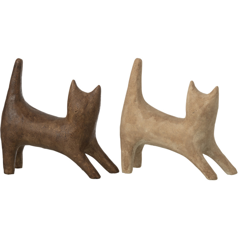 Lot de 2 Statuettes Chats abstraits 18 cm Résine Marron foncé Beige Arkao 