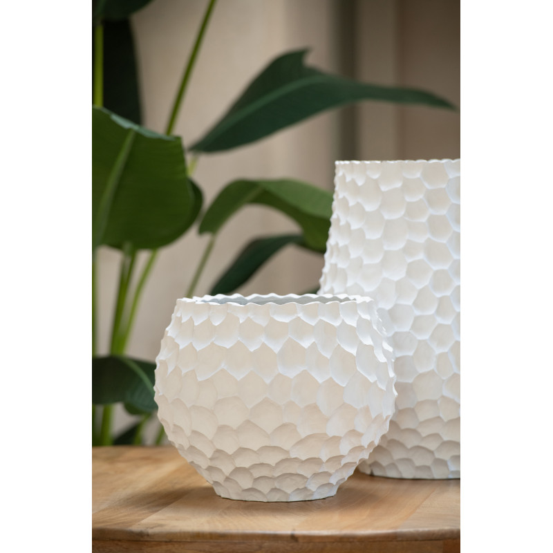 Grand Cache-pot extérieur design Rond D 39 cm Sable Ciment Blanc Stonia 