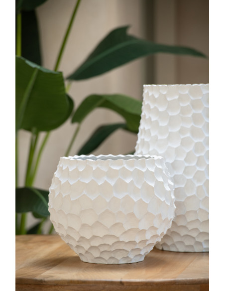 Grand Cache-pot extérieur design Rond D 39 cm Sable Ciment Blanc Stonia 