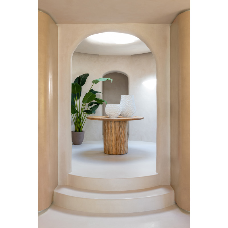 Grand Cache-pot extérieur design Rond D 34 cm Sable Ciment Blanc Stonia 