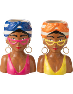 Lot de 2 Cache-pots Femmes Afro pop H 23 cm Céramique Multicolore Kala 