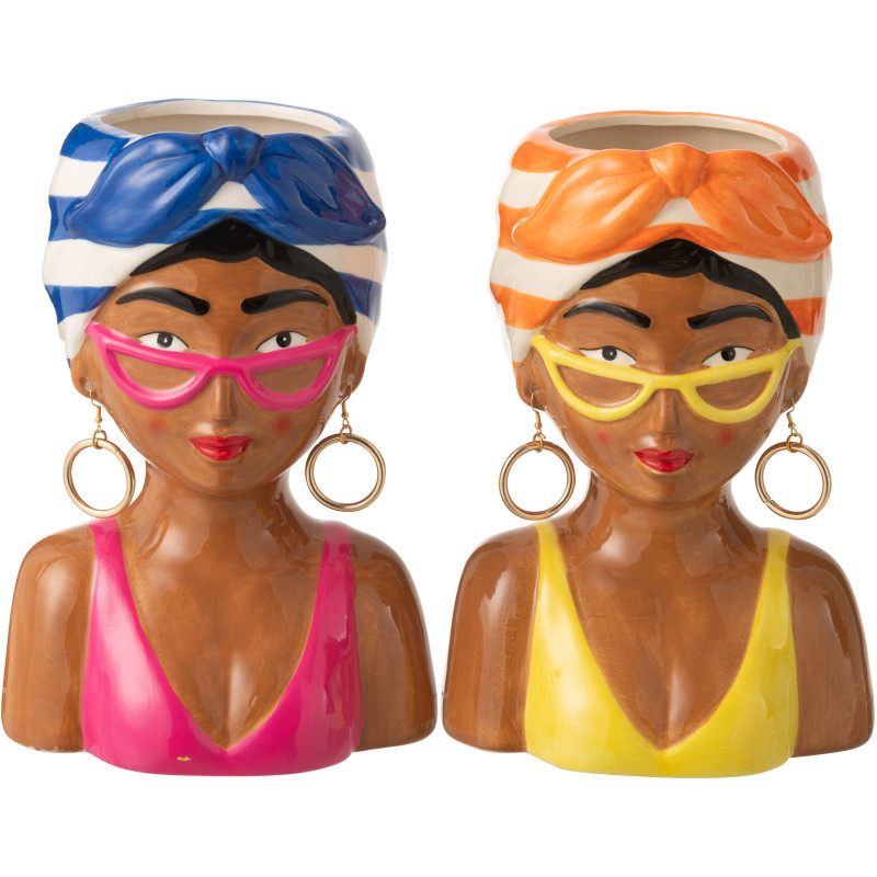Lot de 2 Cache-pots Femmes Afro pop H 23 cm Céramique Multicolore Kala 