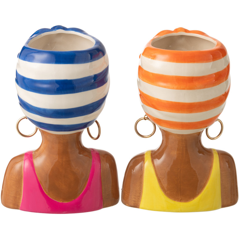 Lot de 2 Cache-pots Femmes Afro pop H 23 cm Céramique Multicolore Kala 