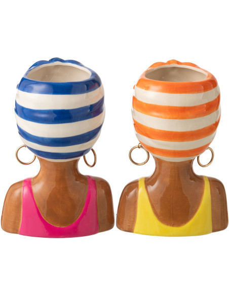 Lot de 2 Cache-pots Femmes Afro pop H 23 cm Céramique Multicolore Kala 