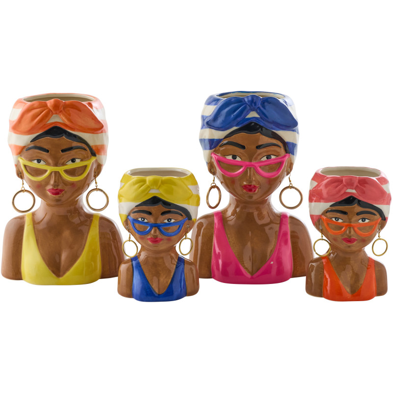 Lot de 2 Cache-pots Femmes Afro pop H 23 cm Céramique Multicolore Kala 