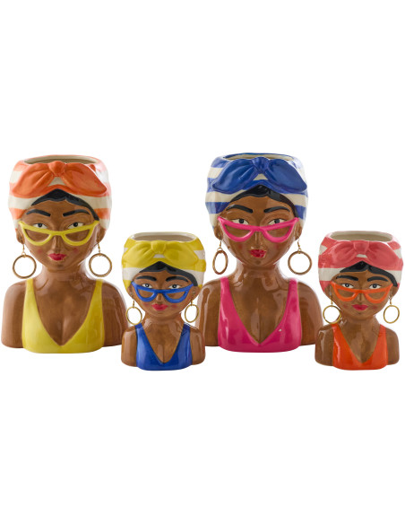Lot de 2 Cache-pots Femmes Afro pop H 23 cm Céramique Multicolore Kala 