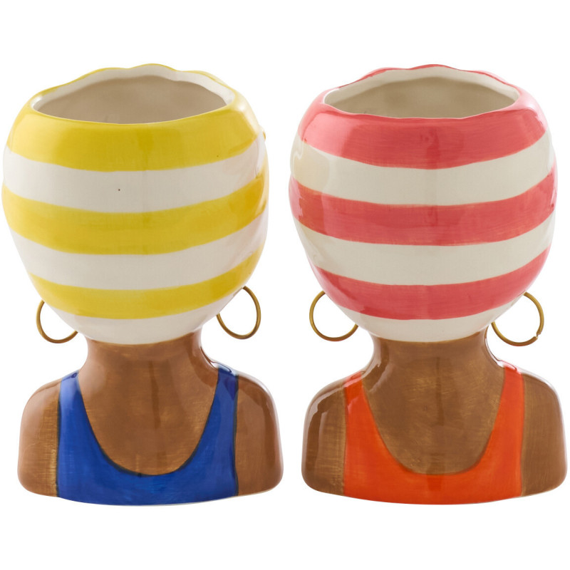 Lot de 2 Cache-pots Femmes Afro pop H 15 cm Céramique Multicolore Kala 