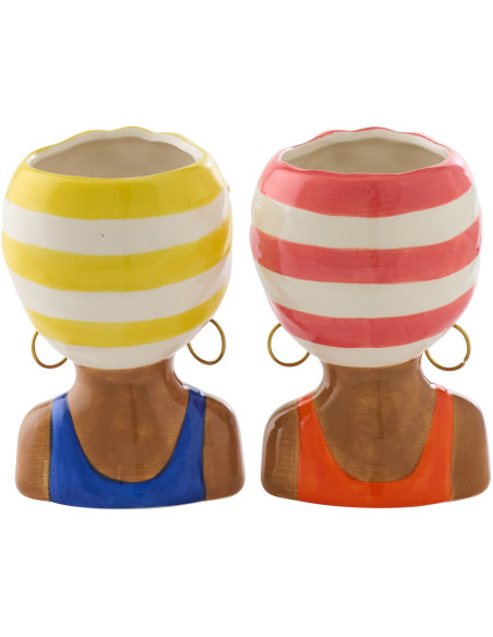 Lot de 2 Cache-pots Femmes Afro pop H 15 cm Céramique Multicolore Kala 