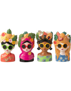 Lot de 4 Cache-pots Femmes Fruits H 18 cm Céramique Multicolore Chiquita 