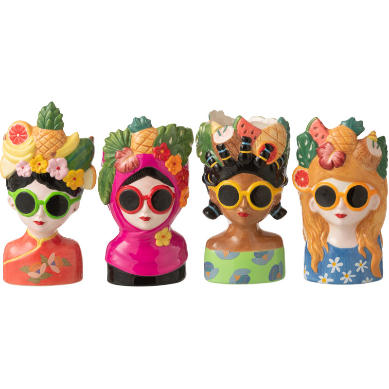 Lot de 4 Cache-pots Femmes Fruits H 18 cm Céramique Multicolore Chiquita 