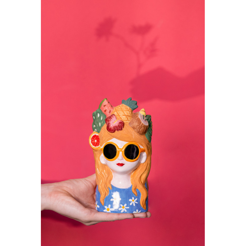 Lot de 4 Cache-pots Femmes Fruits H 18 cm Céramique Multicolore Chiquita 