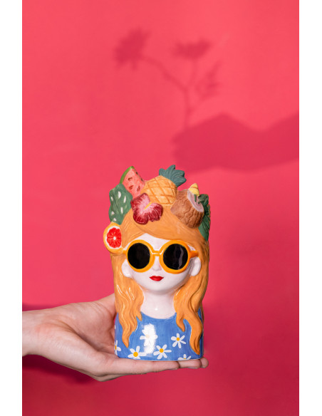 Lot de 4 Cache-pots Femmes Fruits H 18 cm Céramique Multicolore Chiquita 