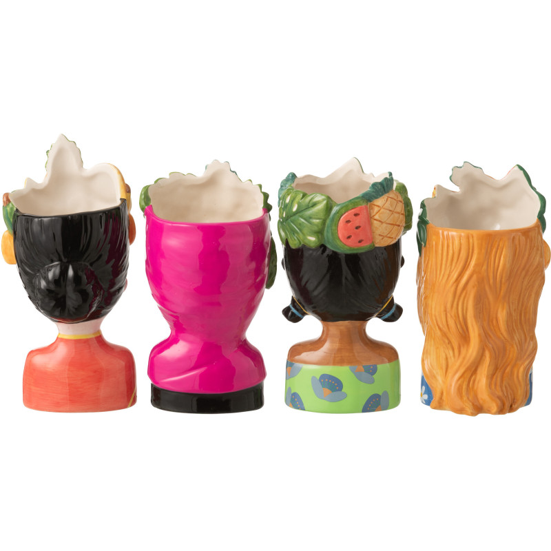 Lot de 4 Cache-pots Femmes Fruits H 18 cm Céramique Multicolore Chiquita 