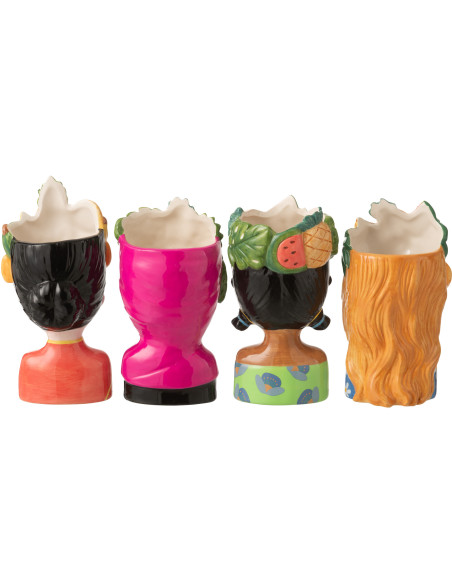 Lot de 4 Cache-pots Femmes Fruits H 18 cm Céramique Multicolore Chiquita 