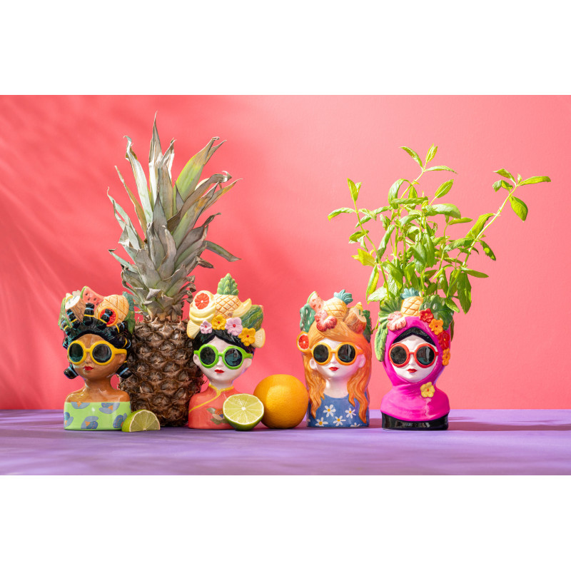 Lot de 4 Cache-pots Femmes Fruits H 18 cm Céramique Multicolore Chiquita 