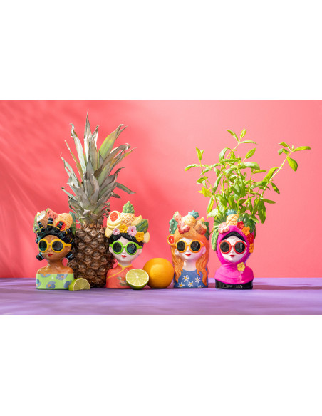 Lot de 4 Cache-pots Femmes Fruits H 18 cm Céramique Multicolore Chiquita 