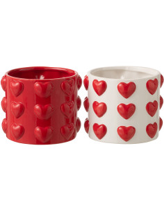 Lot de 2 Cache-pots Saint Valentin Coeurs D 16 cm Céramique Rouge Blanc Passiona 