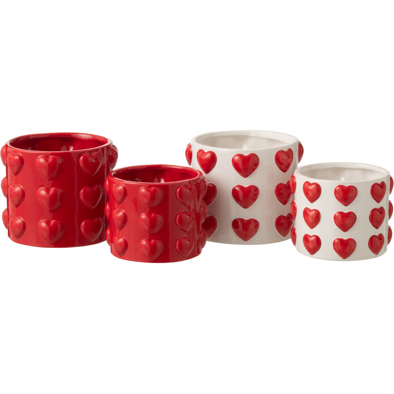 Lot de 2 Cache-pots Saint Valentin Coeurs D 16 cm Céramique Rouge Blanc Passiona 