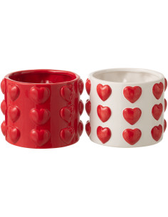 Lot de 2 Cache-pots Saint Valentin Coeurs D 14 cm Céramique Rouge Blanc Passiona 