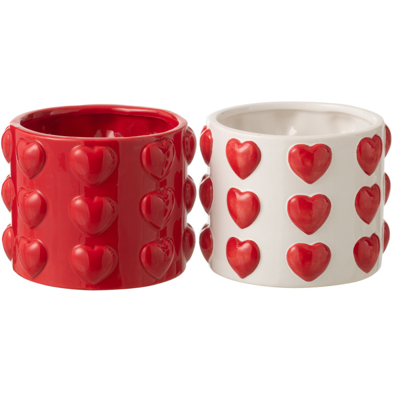 Lot de 2 Cache-pots Saint Valentin Coeurs D 14 cm Céramique Rouge Blanc Passiona 