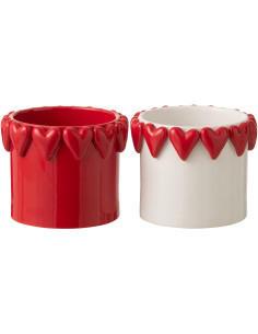 Lot de 2 Cache-pots Saint Valentin Coeurs D 18 cm Céramique Blanc Rouge Amoréa 