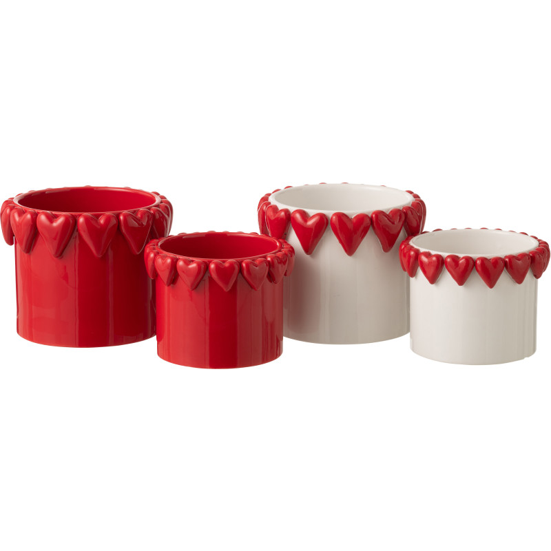 Lot de 2 Cache-pots Saint Valentin Coeurs D 18 cm Céramique Blanc Rouge Amoréa 