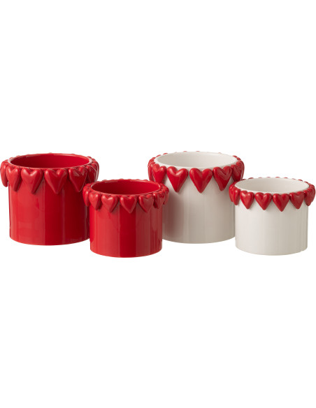 Lot de 2 Cache-pots Saint Valentin Coeurs D 18 cm Céramique Blanc Rouge Amoréa 