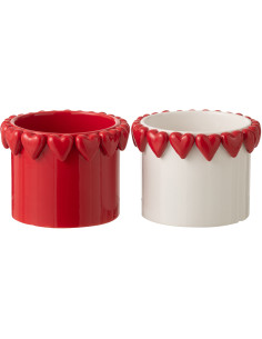 Lot de 2 Cache-pots Saint Valentin Coeurs D 15 cm Céramique Blanc Rouge Amoréa 