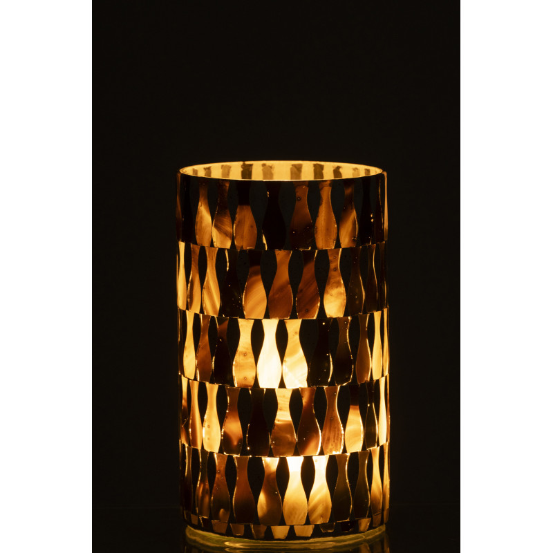 Grand Photophore Bord de mer style méditerrannée D 10 cm Verre Vert olive Blanc Motif mosaïque Costea 