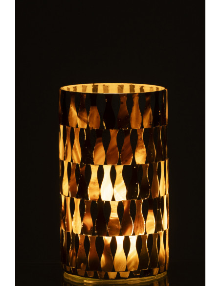 Grand Photophore Bord de mer style méditerrannée D 10 cm Verre Vert olive Blanc Motif mosaïque Costea 